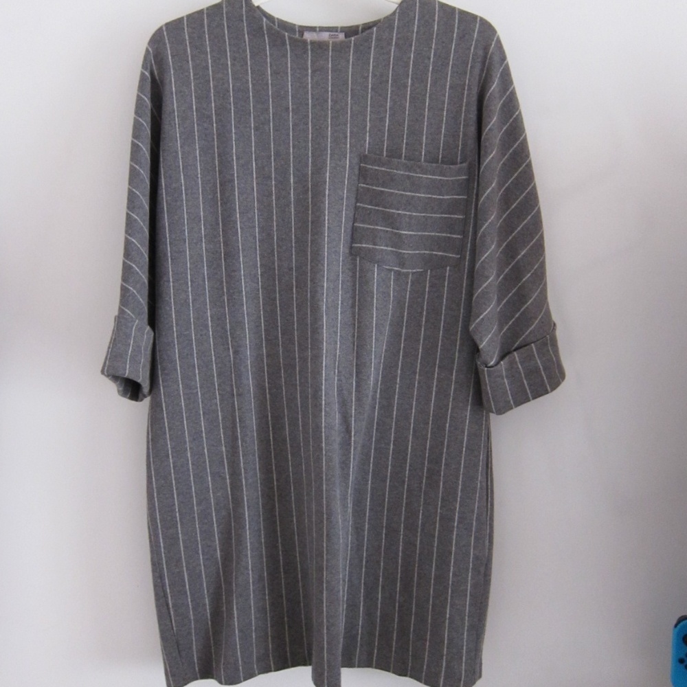 Zara Gray Striped Sweater Dress S EUC